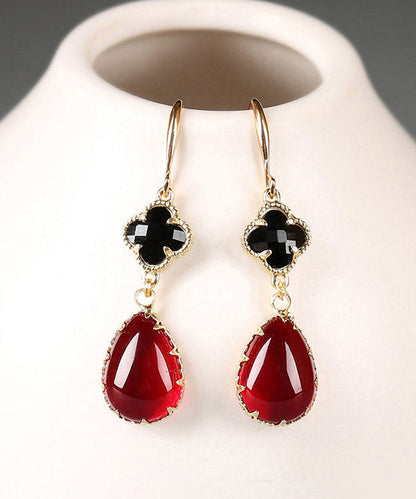 Fashion Red Coloured Glaze Clover Drip Drop Earrings LY2037 - fabuloryshop