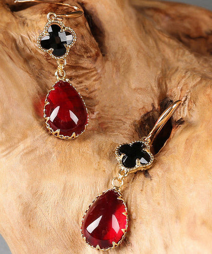 Fashion Red Coloured Glaze Clover Drip Drop Earrings LY2037 - fabuloryshop