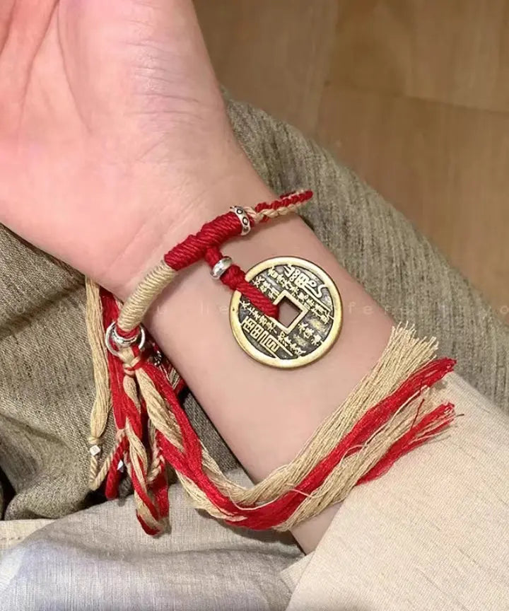 Fashion Red Hand Knitting Copper Cash Chain Bracelet Ada Fashion