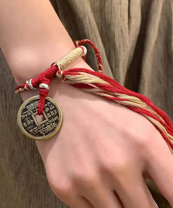 Fashion Red Hand Knitting Copper Cash Chain Bracelet Ada Fashion