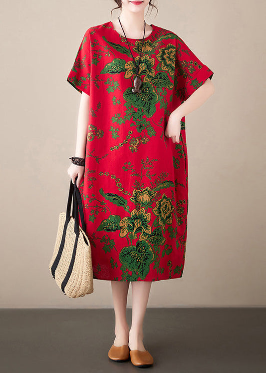 Fashion Red Print Chiffon Macxi Dress Short Sleeve LY6104 - fabuloryshop