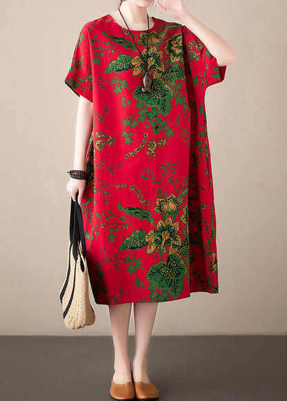 Fashion Red Print Chiffon Macxi Dress Short Sleeve LY6104 - fabuloryshop