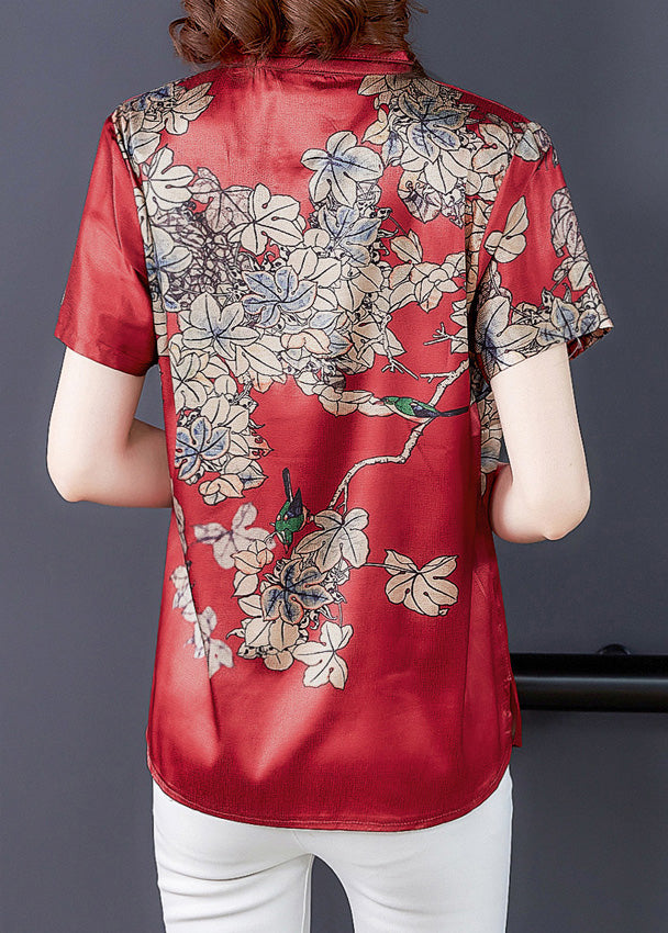 Fashion Red Print Silk Shirt Summer LY5191 - fabuloryshop