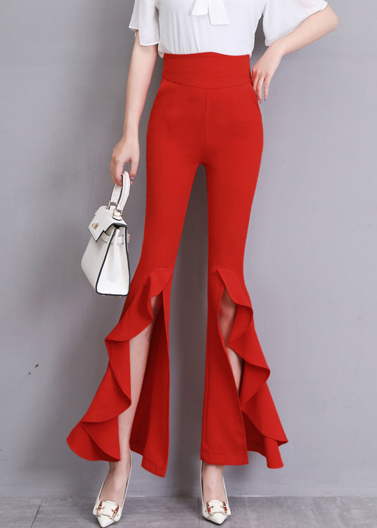 Fashion Red Ruffled Side Open Slim Bell Bottomed Trousers Summer LY0176 - fabuloryshop