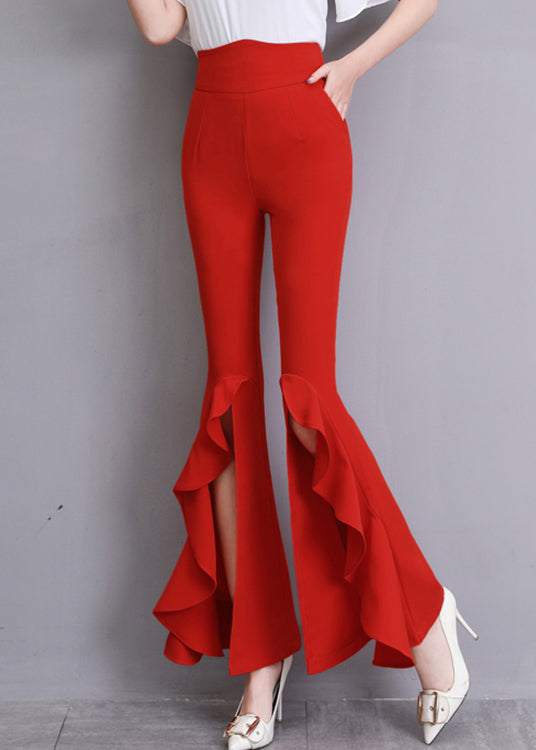 Fashion Red Ruffled Side Open Slim Bell Bottomed Trousers Summer LY0176 - fabuloryshop