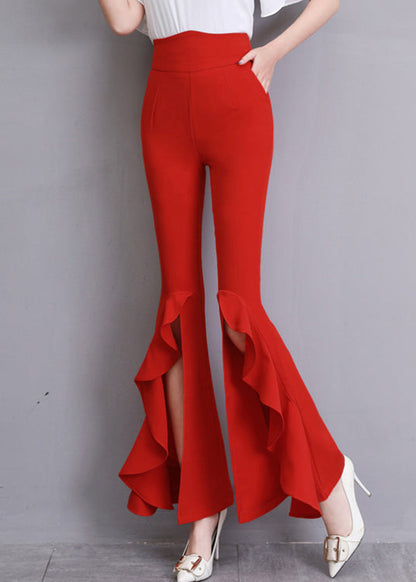 Fashion Red Ruffled Side Open Slim Bell Bottomed Trousers Summer LY0176 - fabuloryshop