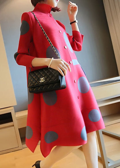 Fashion Red Stand Collar Dot Print Side Open Holiday Dresses Spring LY1483 - fabuloryshop