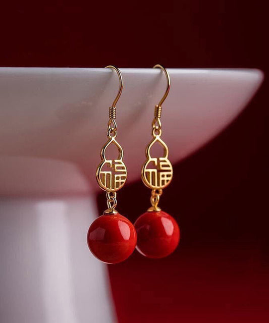Fashion Red Sterling Silver Agate Gourd Drop Earrings LY2024 - fabuloryshop