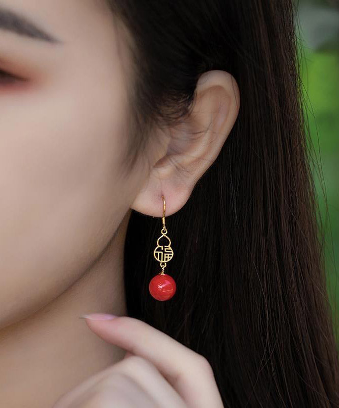 Fashion Red Sterling Silver Agate Gourd Drop Earrings LY2024 - fabuloryshop