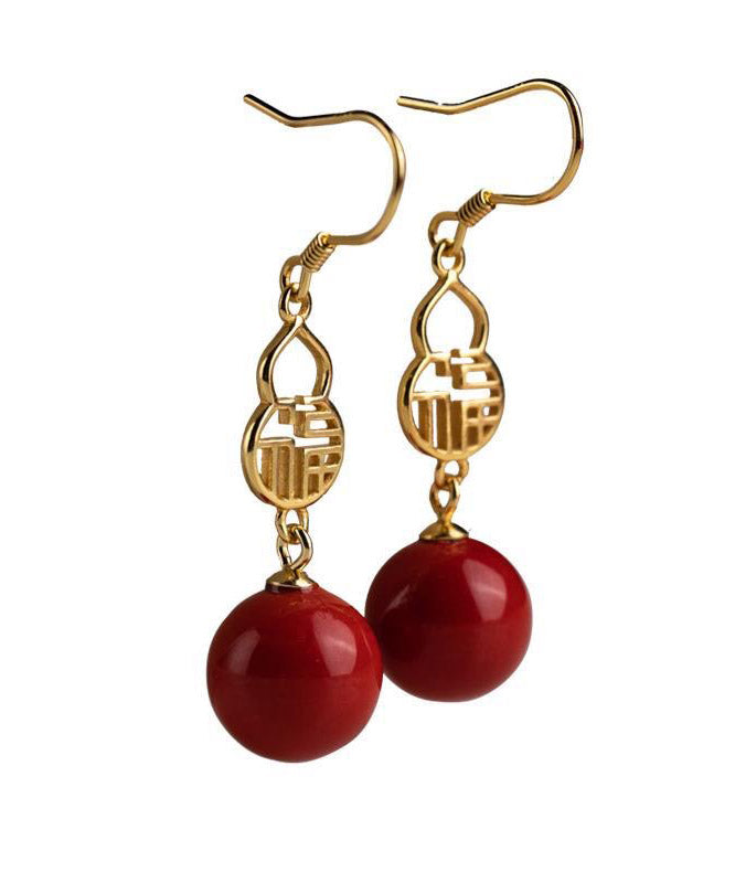 Fashion Red Sterling Silver Agate Gourd Drop Earrings LY2024 - fabuloryshop