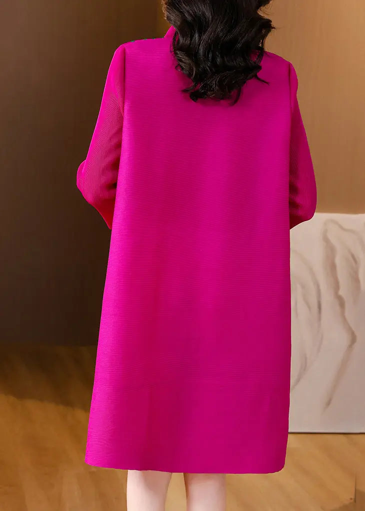 Fashion Rose Button Mid Dresses Long Sleeve Ada Fashion