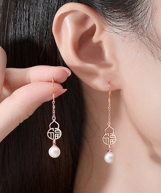 Fashion Rose Gold Sterling Silver Pearl Gourd Drop Earrings LY2012 - fabuloryshop
