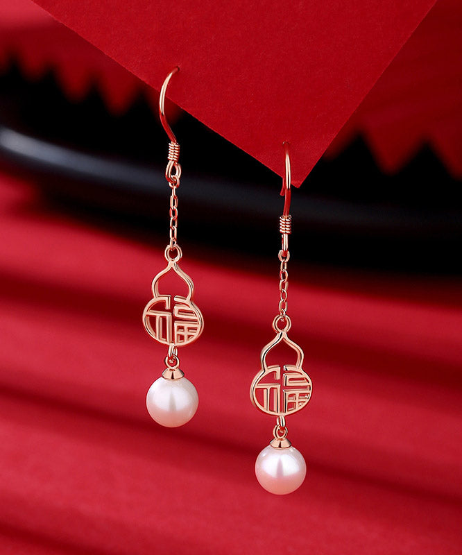 Fashion Rose Gold Sterling Silver Pearl Gourd Drop Earrings LY2012 - fabuloryshop