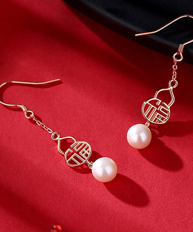 Fashion Rose Gold Sterling Silver Pearl Gourd Drop Earrings LY2012 - fabuloryshop