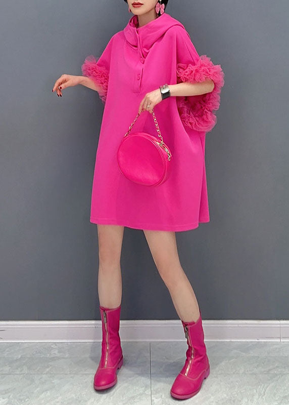 Fashion Rose Hooded Tulle Ruffled Patchwork Cotton Mini Dresses Summer Ada Fashion
