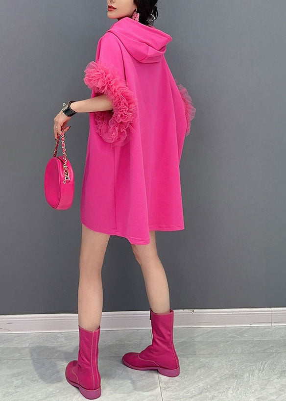 Fashion Rose Hooded Tulle Ruffled Patchwork Cotton Mini Dresses Summer Ada Fashion