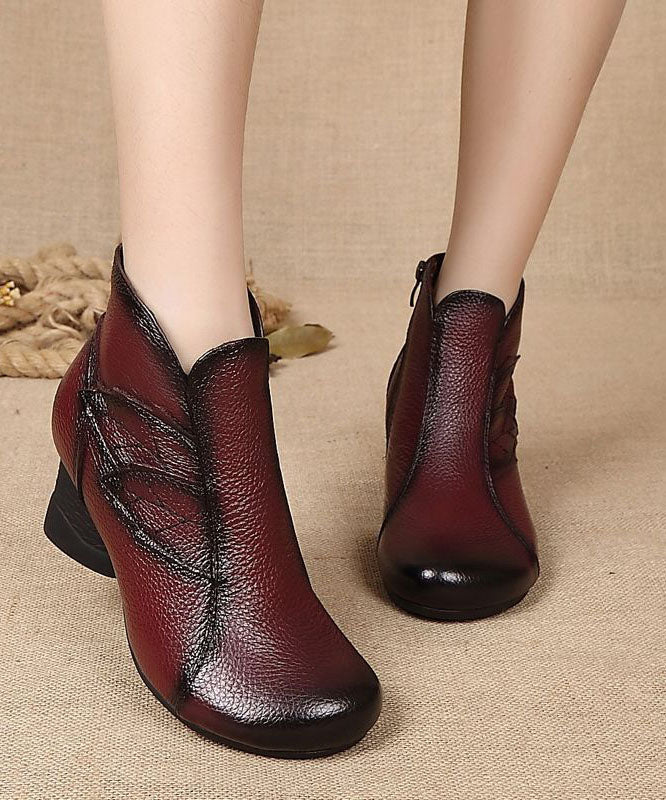 Fashion Splicing Chunky Boots Black Cowhide  Leather LY0237 - fabuloryshop