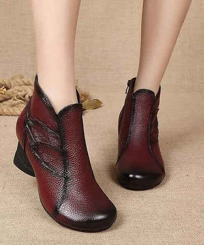 Fashion Splicing Chunky Boots Black Cowhide  Leather LY0237 - fabuloryshop