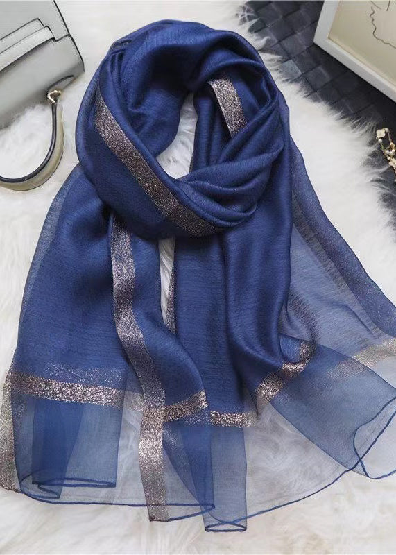 Fashion Versatile Blue Gold Border Silk Scarf Ada Fashion