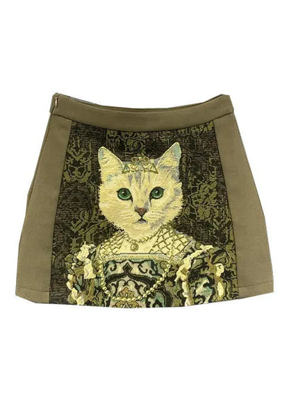 Fashion Versatile Coffee Animal Embroidered Cotton Skirts Autumn Ada Fashion