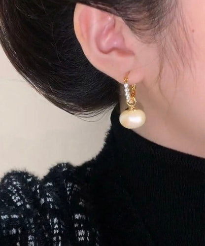 Fashion White Copper Overgild Pearl Hoop Earrings LY2296 - fabuloryshop