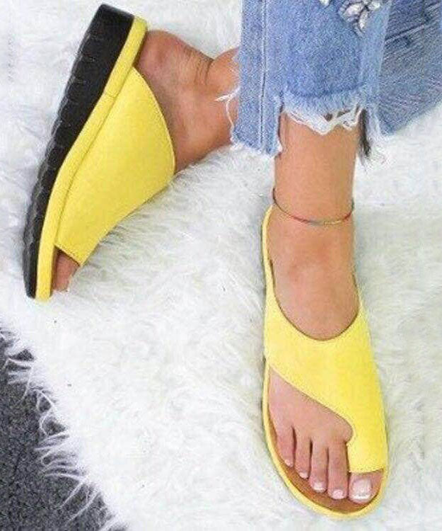 Fashion Yellow Faux Leather Splicing Peep Toe Slide Sandals LY2686 - fabuloryshop