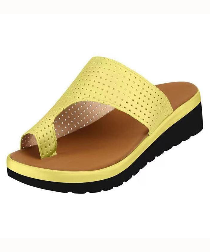 Fashion Yellow Faux Leather Splicing Peep Toe Slide Sandals LY2686 - fabuloryshop