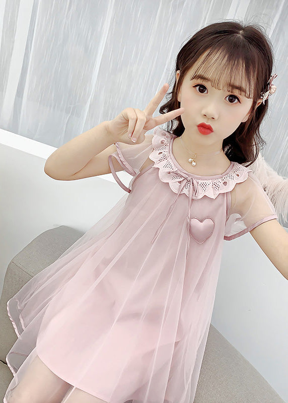 Fashion Yellow O-Neck Wrinkled Tulle Kids Long Dress Summer LY6438 - fabuloryshop