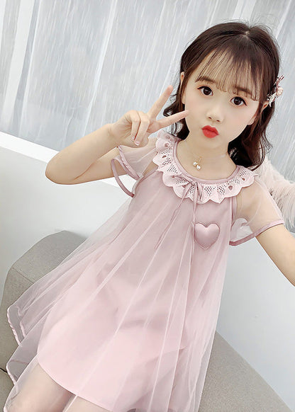 Fashion Yellow O-Neck Wrinkled Tulle Kids Long Dress Summer LY6438 - fabuloryshop