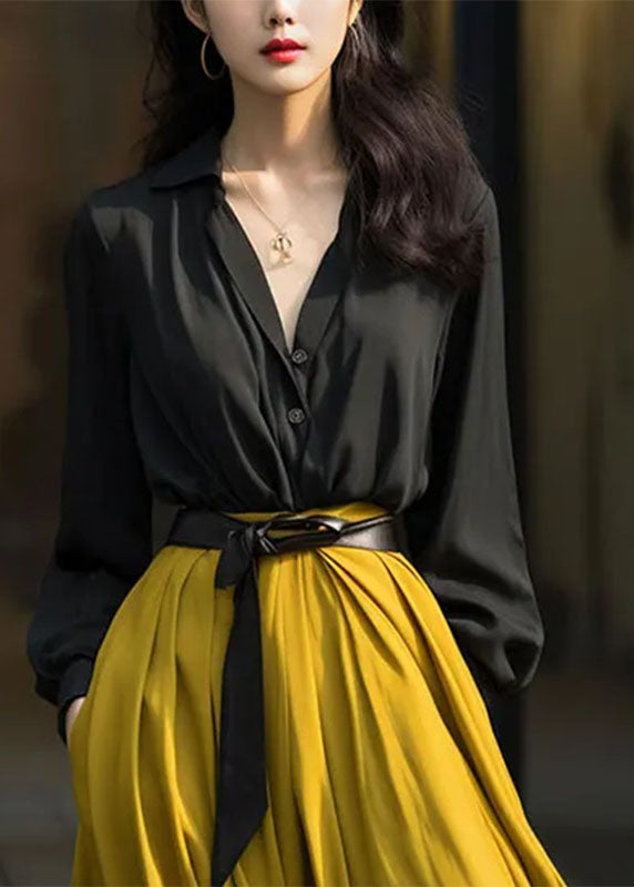 Fashion Yellow Peter Pan Collar Butto Shirt Fall Ada Fashion