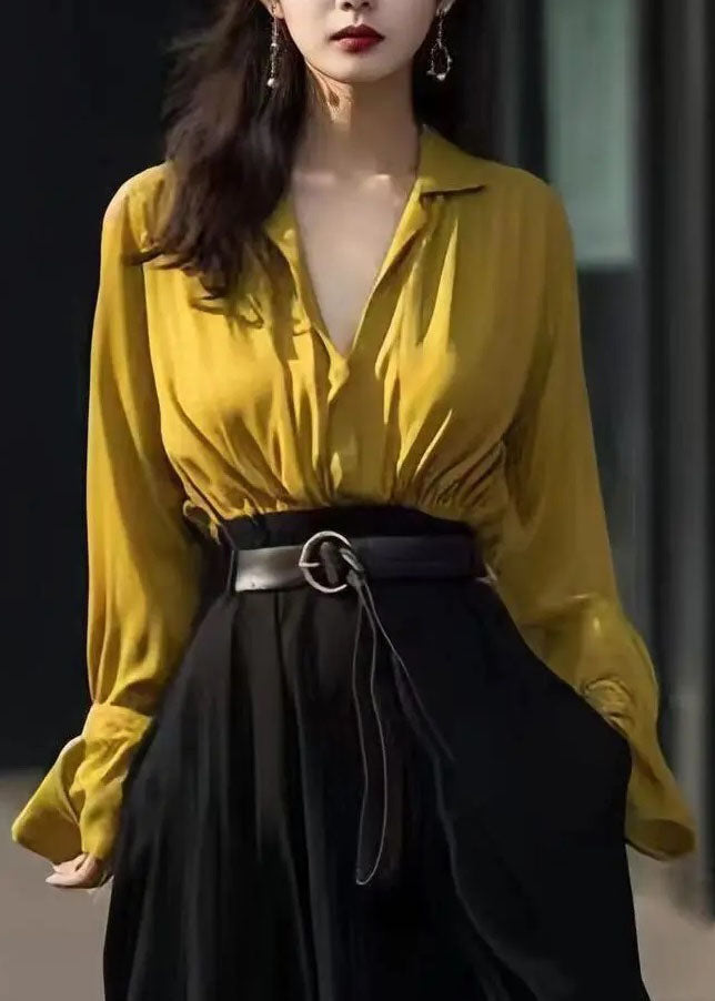 Fashion Yellow Peter Pan Collar Butto Shirt Fall Ada Fashion