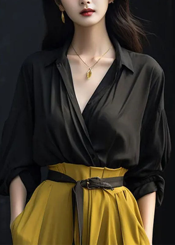 Fashion Yellow Peter Pan Collar Butto Shirt Fall Ada Fashion