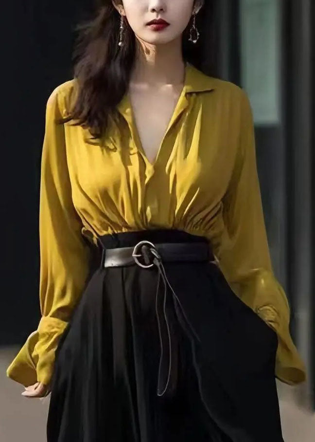 Fashion Yellow Peter Pan Collar Butto Shirt Fall Ada Fashion