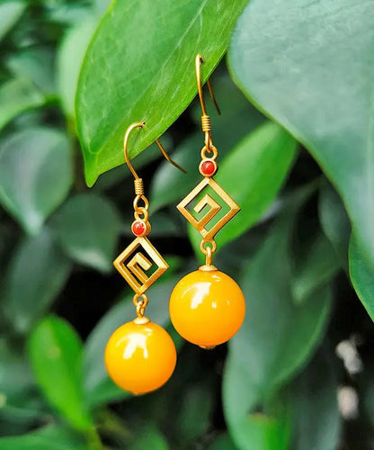 Fashion Yellow Sterling Silver Overgild Beeswax Agate Drop Earrings Ada Fashion