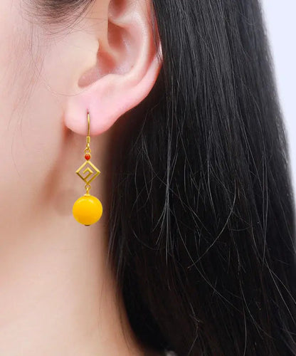 Fashion Yellow Sterling Silver Overgild Beeswax Agate Drop Earrings Ada Fashion