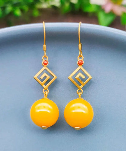 Fashion Yellow Sterling Silver Overgild Beeswax Agate Drop Earrings Ada Fashion