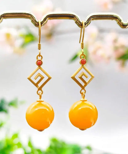 Fashion Yellow Sterling Silver Overgild Beeswax Agate Drop Earrings Ada Fashion