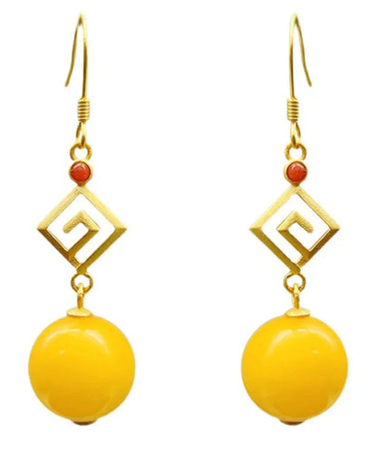 Fashion Yellow Sterling Silver Overgild Beeswax Agate Drop Earrings Ada Fashion