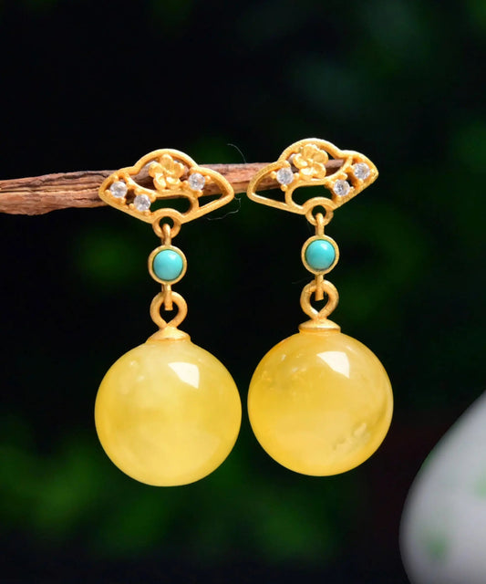 Fashion Yellow Sterling Silver Overgild Turquoise Beeswax Drop Earrings Ada Fashion