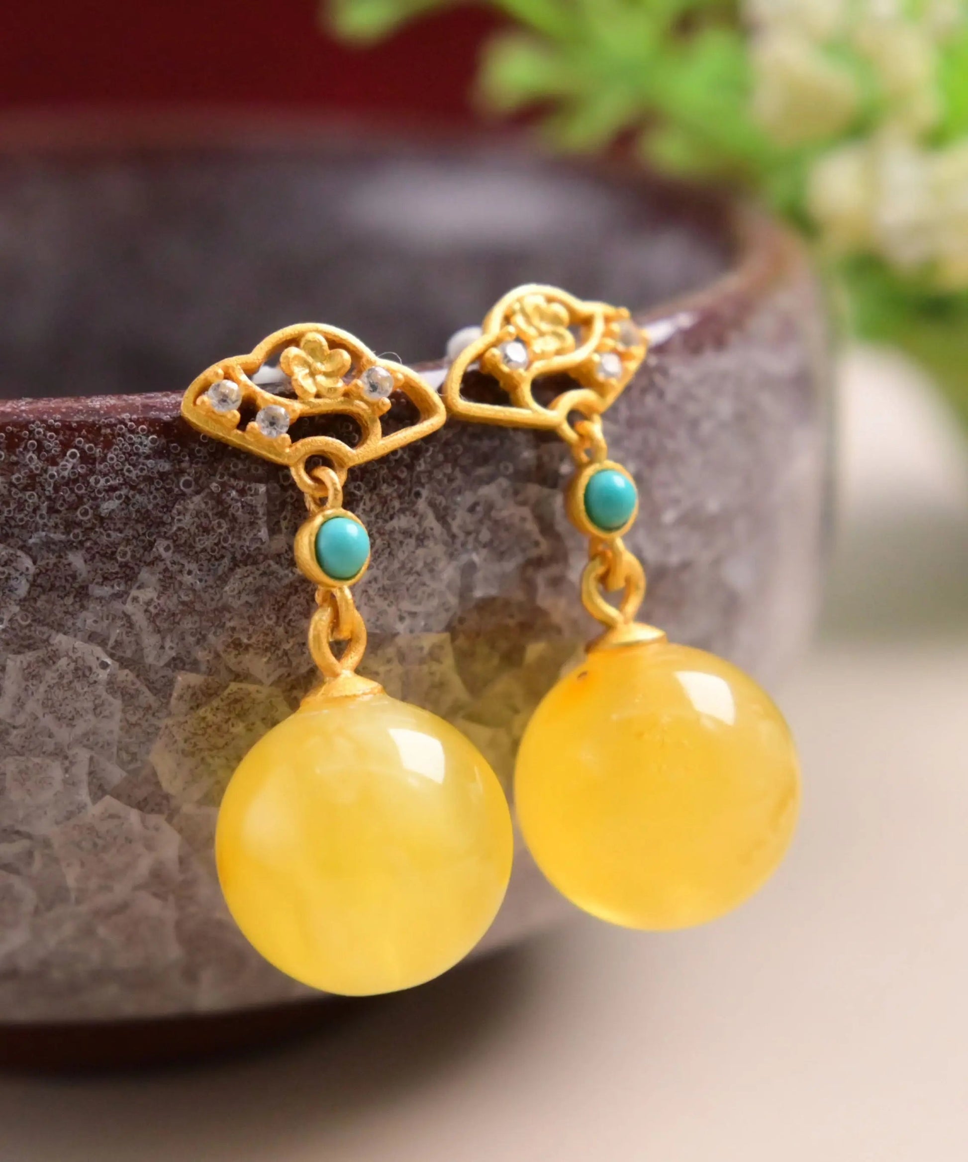 Fashion Yellow Sterling Silver Overgild Turquoise Beeswax Drop Earrings Ada Fashion