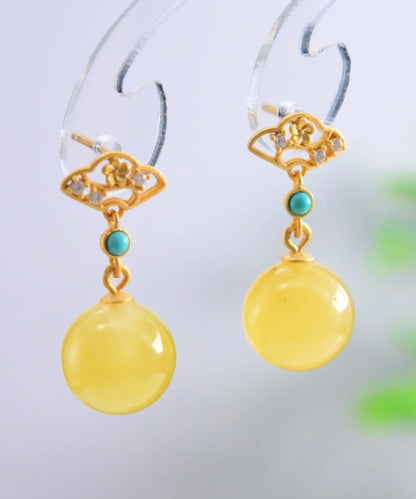 Fashion Yellow Sterling Silver Overgild Turquoise Beeswax Drop Earrings Ada Fashion