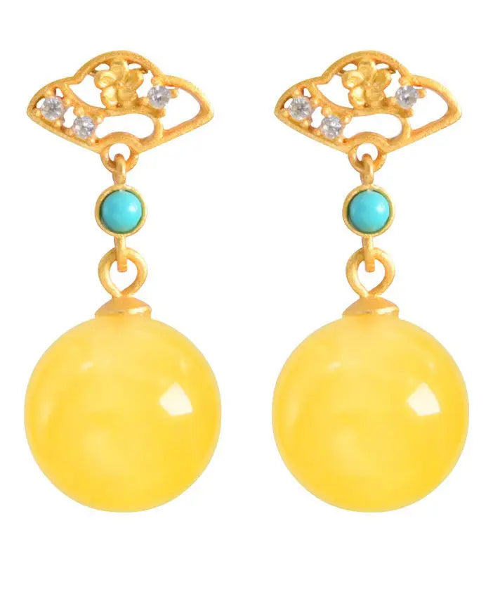 Fashion Yellow Sterling Silver Overgild Turquoise Beeswax Drop Earrings Ada Fashion