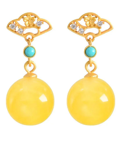 Fashion Yellow Sterling Silver Overgild Turquoise Beeswax Drop Earrings Ada Fashion