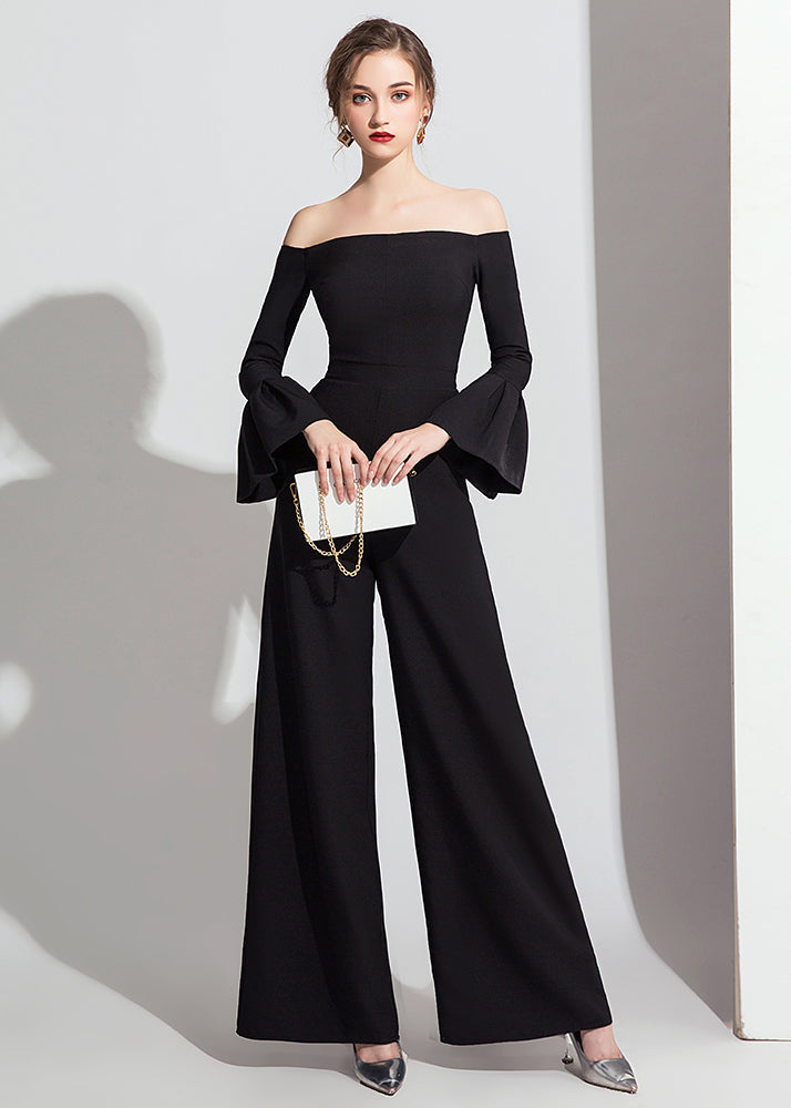 Fashionable Black Off Shoulder Jumpsuit Flare Sleeve Ada Fashion