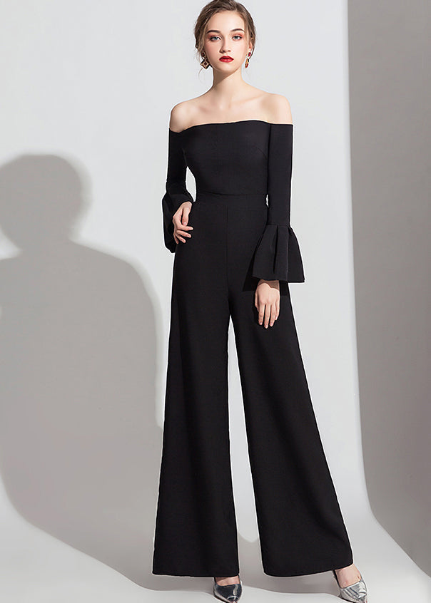 Fashionable Black Off Shoulder Jumpsuit Flare Sleeve Ada Fashion