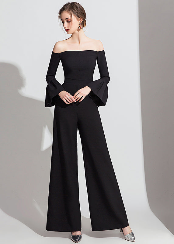 Fashionable Black Off Shoulder Jumpsuit Flare Sleeve Ada Fashion