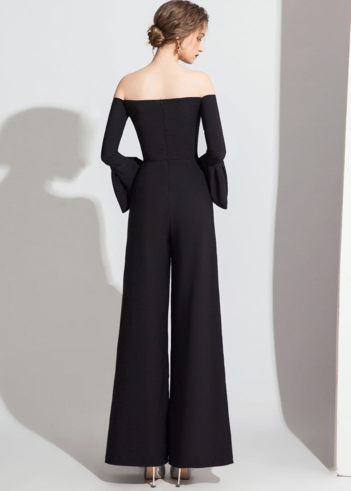 Fashionable Black Off Shoulder Jumpsuit Flare Sleeve Ada Fashion