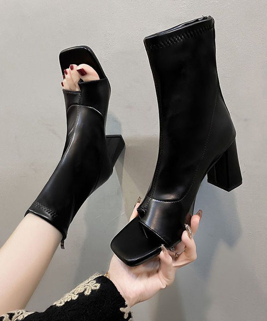 Faux Leather Boots Splicing Peep Toe Ankle Boots LY4327 - fabuloryshop