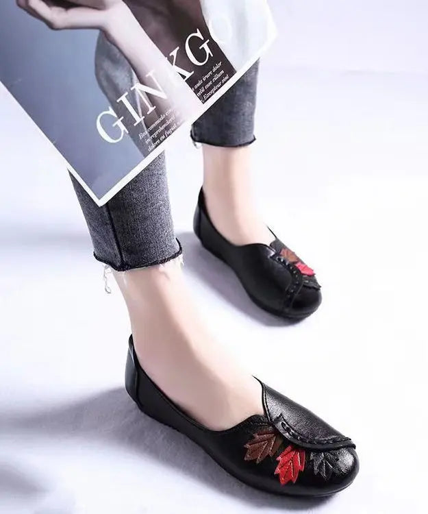 Faux Leather Flats Splicing Comfortable Black Ada Fashion