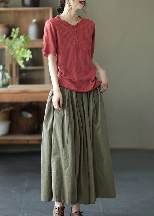 Fine Army Green Pockets Wrinkled Patchwork Linen Pants Skirt Summer LY0601 - fabuloryshop